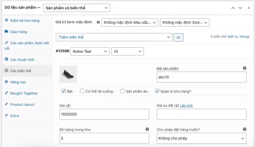 Đăng sản phẩm có dùng Variation Swatches for WooCommerce Flatsome