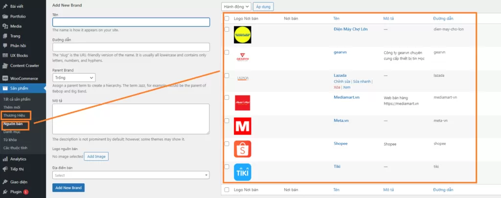 Thương hiệu (brands) cho Woocommerce